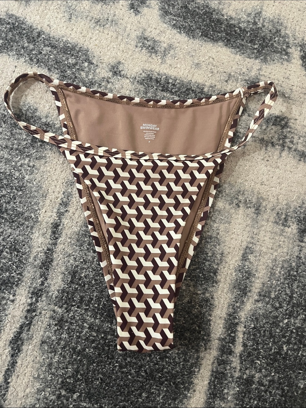Monday swimwear Husk Geo High-Cut Geometric Bikini Bottom - Brown/Cream